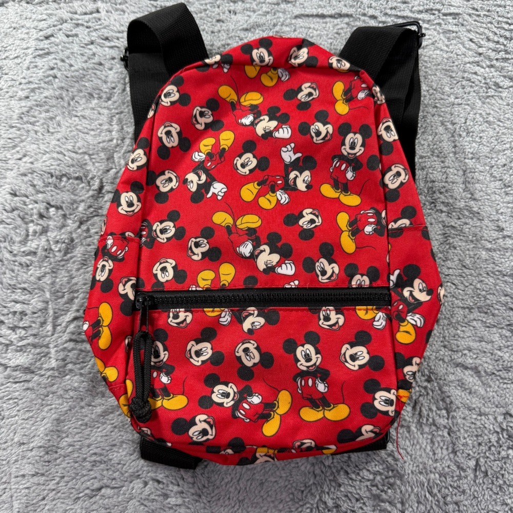 Disney Mickey Mouse Mini Backpack Red All Over Print Canvas School Travel Bag